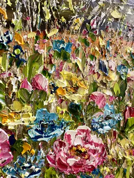 Detail of Pink Dreams showing textured impasto oil painting by Nataliia Soloviova.