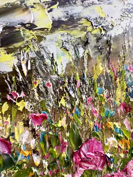 Detail of Pink Dreams showing textured impasto oil painting by Nataliia Soloviova.