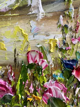 Detail of Pink Dreams showing textured impasto oil painting by Nataliia Soloviova.