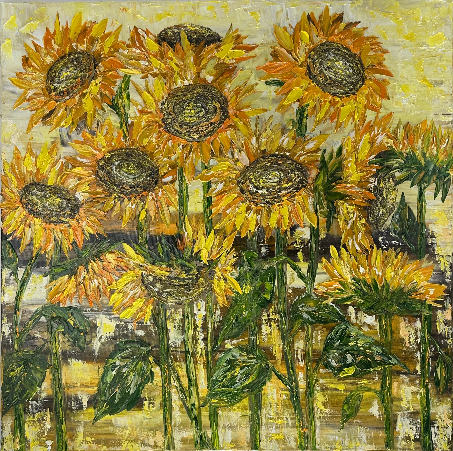 Sun Flowers original sunflower oil painting on canvas with impasto texture by Nataliia Soloviova