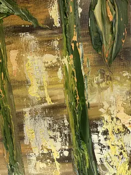 Detail of Sun Flowers showing textured impasto oil painting by Nataliia Soloviova.