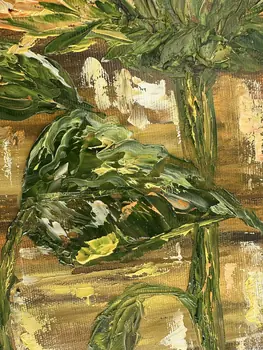 Detail of Sun Flowers showing textured impasto oil painting by Nataliia Soloviova.