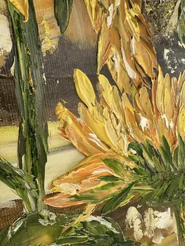 Detail of Sun Flowers showing textured impasto oil painting by Nataliia Soloviova.