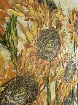 Detail of Sun Flowers showing textured impasto oil painting by Nataliia Soloviova.
