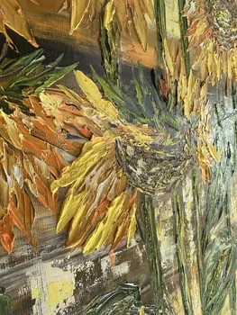 Detail of Sun Flowers showing textured impasto oil painting by Nataliia Soloviova.