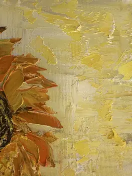 Detail of Sun Flowers showing textured impasto oil painting by Nataliia Soloviova.
