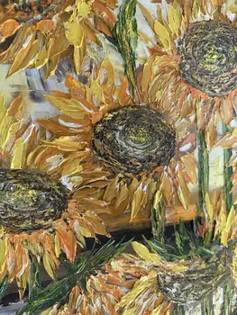 Detail of Sun Flowers showing textured impasto oil painting by Nataliia Soloviova.