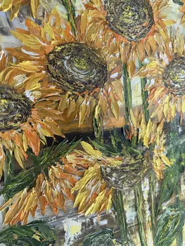 Detail of Sun Flowers showing textured impasto oil painting by Nataliia Soloviova.