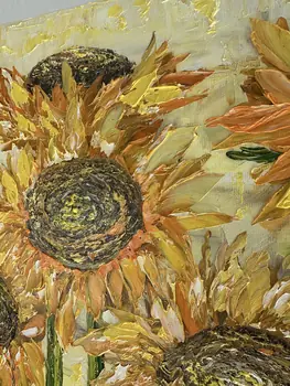 Detail of Sun Flowers showing textured impasto oil painting by Nataliia Soloviova.