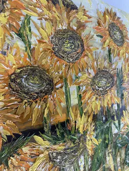 Detail of Sun Flowers showing textured impasto oil painting by Nataliia Soloviova.