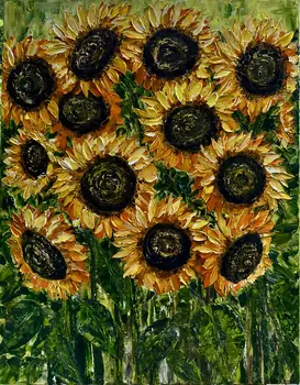 Thirteen Sunflowers original sunflower oil painting on canvas with impasto texture by Nataliia Soloviova