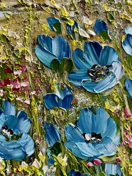 Detail of Your Blue Eyes showing textured impasto oil painting by Nataliia Soloviova.