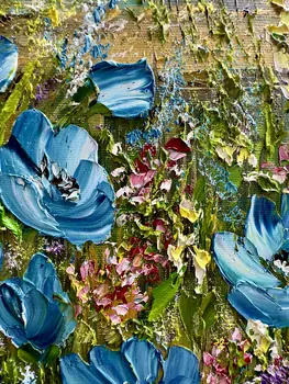 Detail of Your Blue Eyes showing textured impasto oil painting by Nataliia Soloviova.
