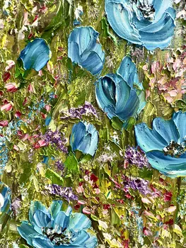 Detail of Your Blue Eyes showing textured impasto oil painting by Nataliia Soloviova.