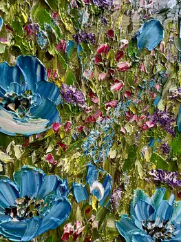 Detail of Your Blue Eyes showing textured impasto oil painting by Nataliia Soloviova.