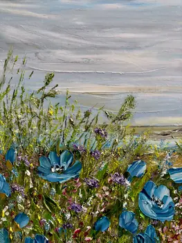 Detail of Your Blue Eyes showing textured impasto oil painting by Nataliia Soloviova.