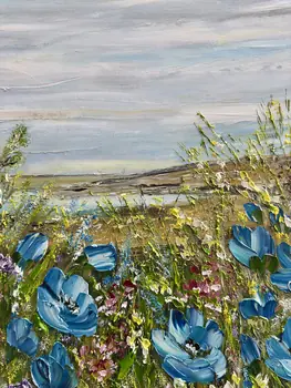 Detail of Your Blue Eyes showing textured impasto oil painting by Nataliia Soloviova.