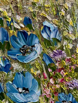 Detail of Your Blue Eyes showing textured impasto oil painting by Nataliia Soloviova.