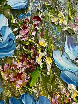 Detail of Your Blue Eyes showing textured impasto oil painting by Nataliia Soloviova.