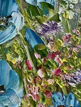 Detail of Your Blue Eyes showing textured impasto oil painting by Nataliia Soloviova.