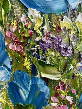 Detail of Your Blue Eyes showing textured impasto oil painting by Nataliia Soloviova.