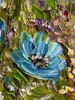 Detail of Your Blue Eyes showing textured impasto oil painting by Nataliia Soloviova.