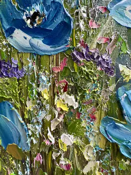 Detail of Your Blue Eyes showing textured impasto oil painting by Nataliia Soloviova.