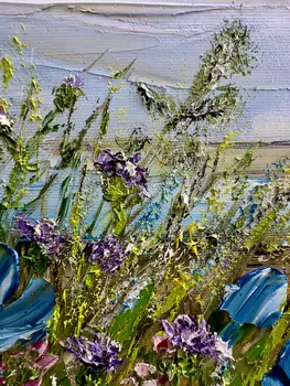 Detail of Your Blue Eyes showing textured impasto oil painting by Nataliia Soloviova.
