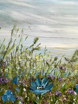Detail of Your Blue Eyes showing textured impasto oil painting by Nataliia Soloviova.