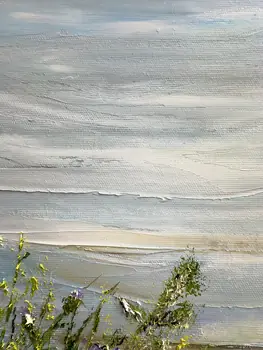 Detail of Your Blue Eyes showing textured impasto oil painting by Nataliia Soloviova.